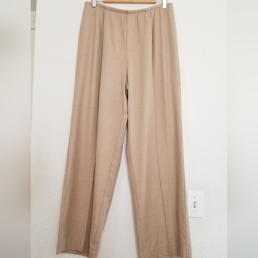 VINCE Front Pleated Wide Leg Elastic Waistband Pants Size L Large Beige … - Picture 4 of 12